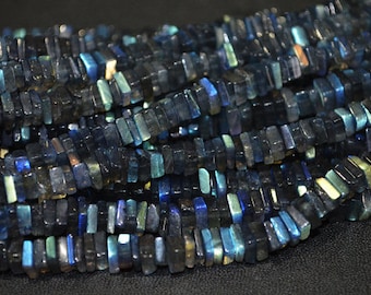 Beautiful Natural Blue Flash Labradorite Square Heishi Cut smooth Beads 5-6 mm BL23AA8