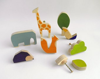 Knobs for children's drawers, wooden animals knobs, playful knobs, kids furniture