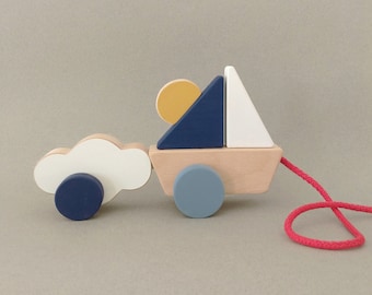 Boat & cloud pull toy - wooden toy for toddlers