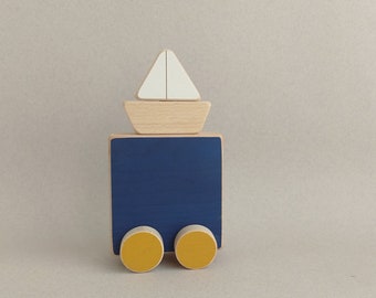 Sea & boat push toy - wooden toy for toddlers