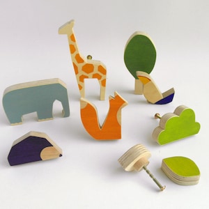 Knobs for children's drawers, wooden animals knobs, playful knobs, kids furniture image 1