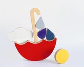 Wooden stacking toy umbrella, red balance toy for toddlers