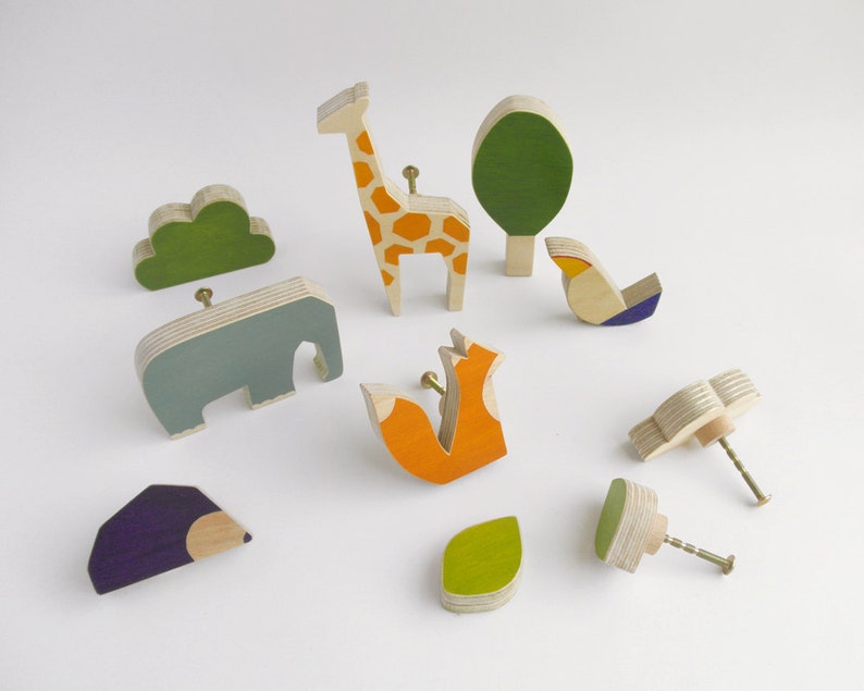 Knobs for children's drawers, wooden animals knobs, playful knobs, kids furniture image 3