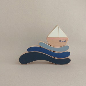 Personalized toy boat kids wooden toy, first birthday gift, kids room decor. image 1