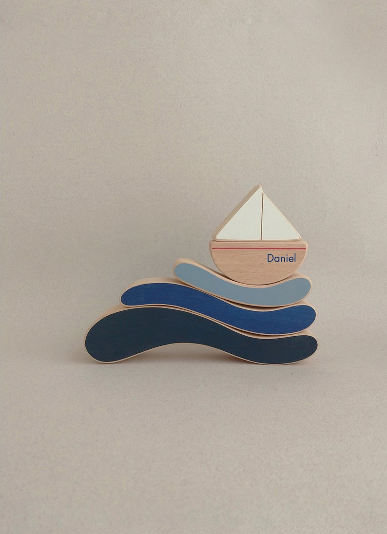 Personalized toy boat kids wooden toy, first birthday gift, kids room decor. image 1
