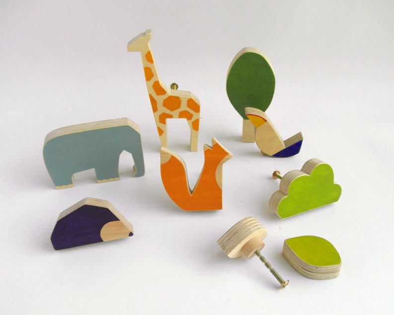 Knobs for children's drawers, wooden animals knobs, playful knobs, kids furniture image 1