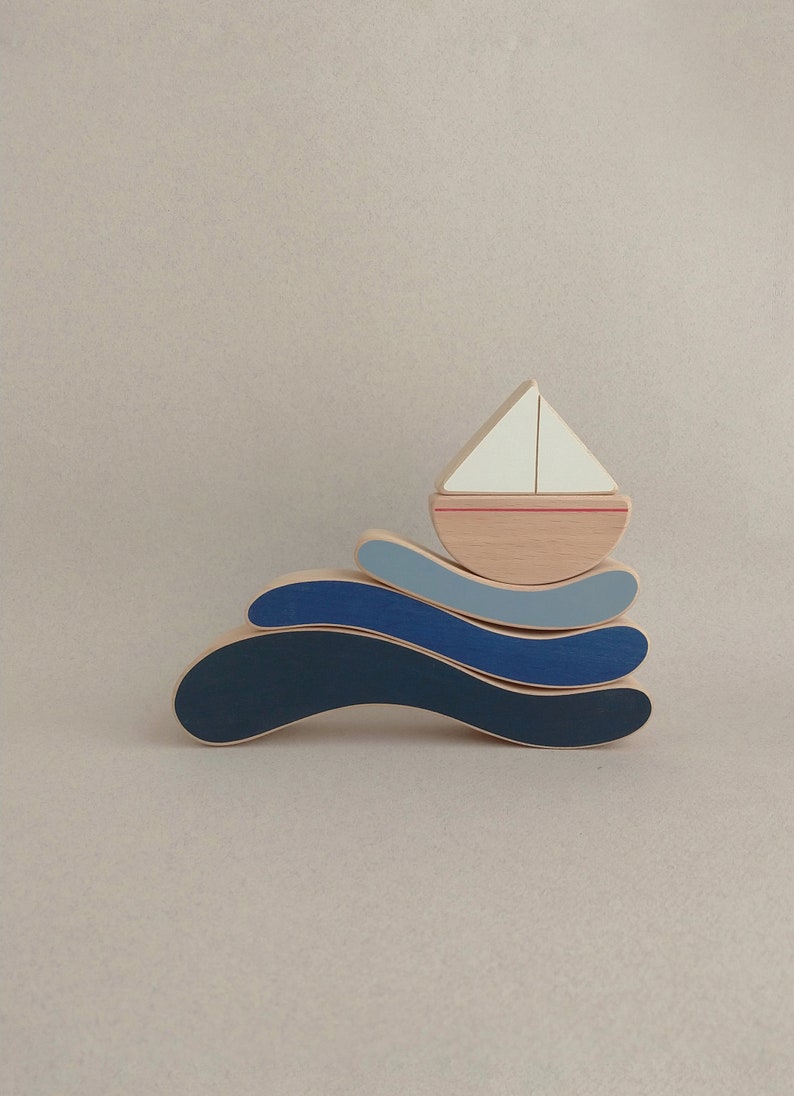 The boat & waves stacking toy wooden toy boat image 1