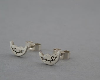 Bramble studs, handmade silver thorn and blossom studs