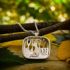 Silver fox and shimmering star pendant necklace silver and 9ct gold handmade animal jewellery image 4