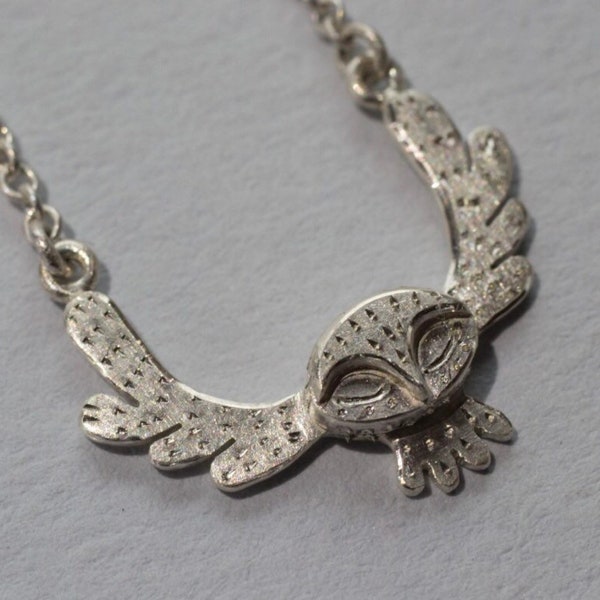 Owl silver necklace - handmade silver bird necklace