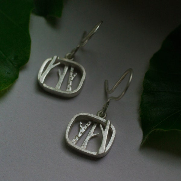 Into the woods silver tree earrings