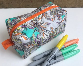 LIBERTY DOPP BAG, pencil case, make up, box pouch, travel sized, bag tidy, waterproof inside, leaves, birthday, Christmas, ready to ship.