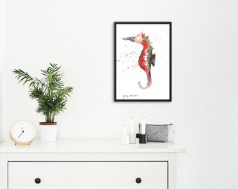 Handmade Seahorse Painting, Downlaodable Art, Decorative Seahorse Picture,