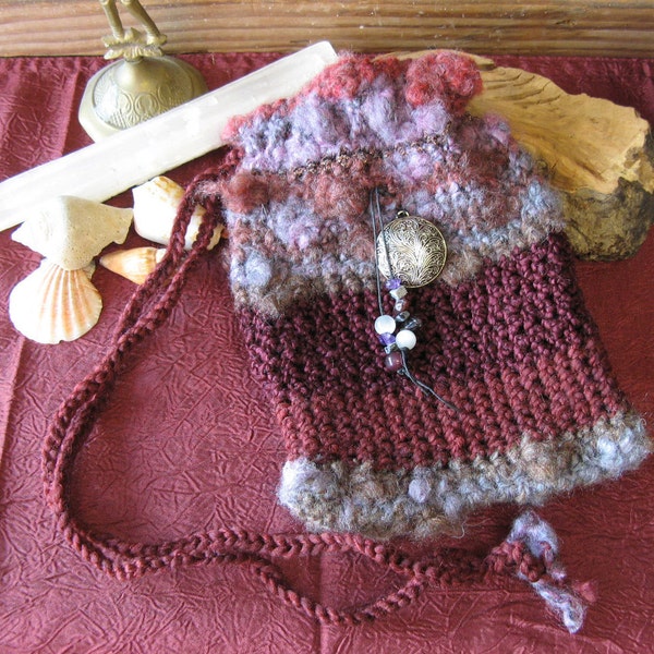 Eclectic Wines Tarot Bag, Druid Bag, Hand Crochet Tarot Pouch, Drawstring Bag, Festival Crochet Bag, Magic Bag, Gypsy Tarot Bag, Pixie