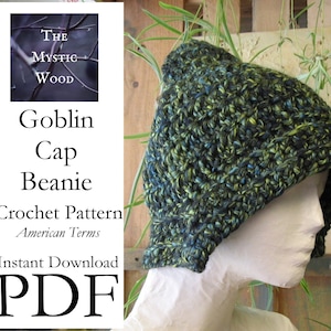 Goblin Cap Beanie Hat Crochet Pattern - Instant Download PDF File - American Terms