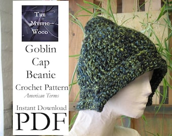 Goblin Cap Beanie Hat Crochet Pattern - Instant Download PDF File - American Terms