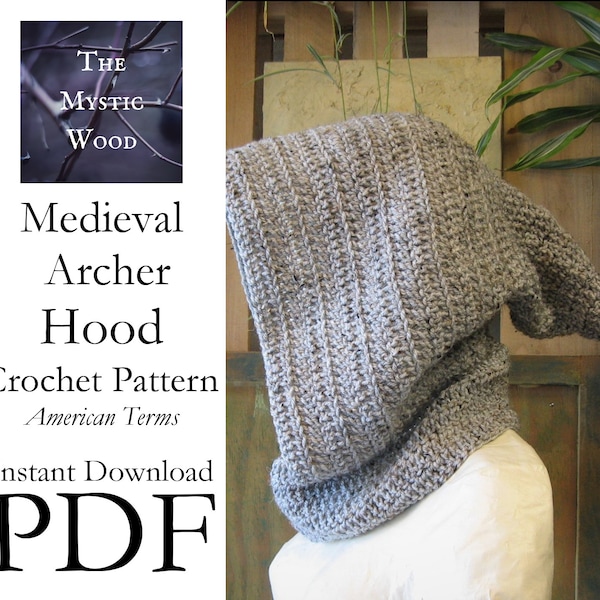 Medieval Archer Hood Crochet Pattern - Téléchargement instantané du fichier PDF - Termes américains