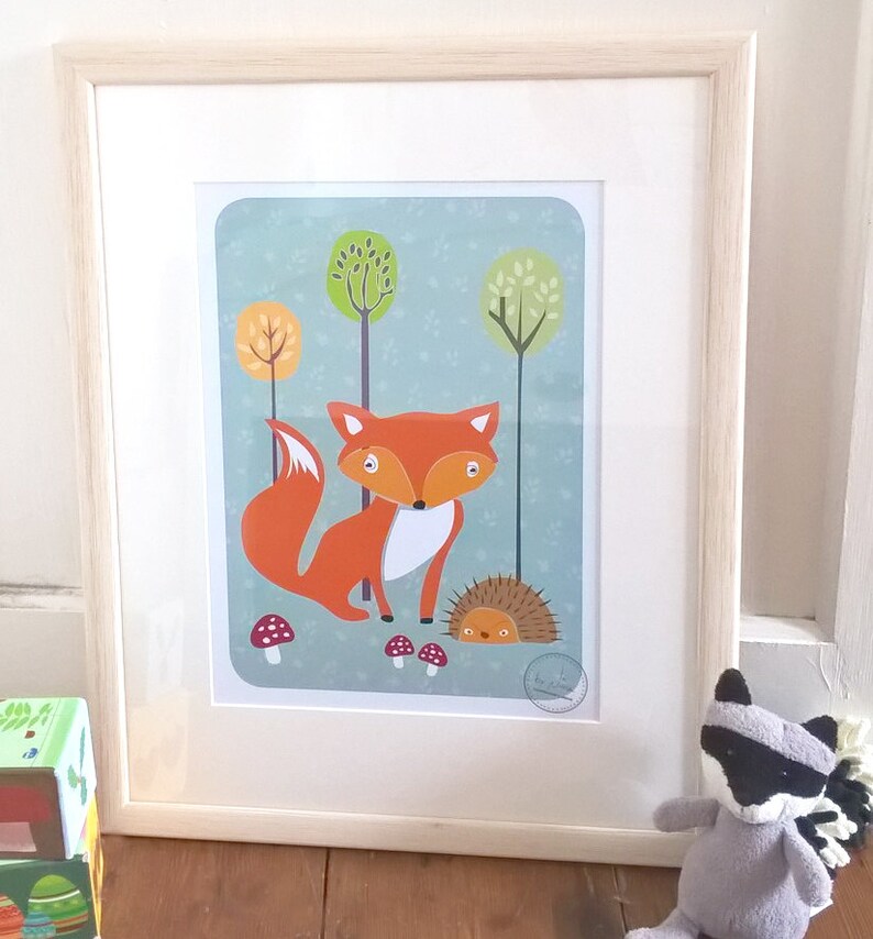 Woodland creatures  Fox and Hedgehog Art Print Animal Art image 1