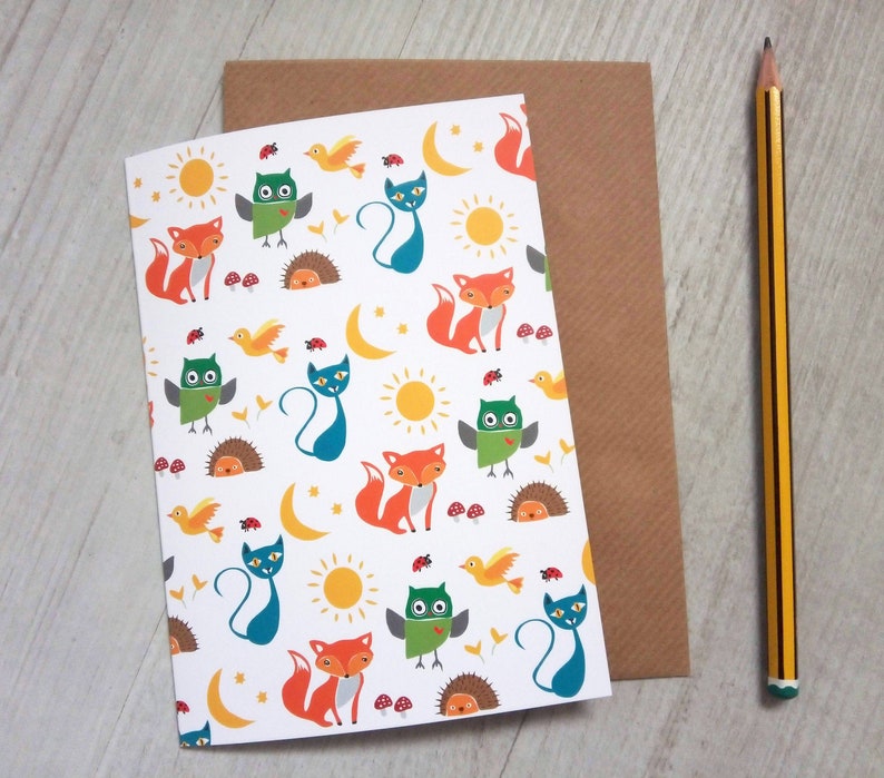 Fun Colourful Creatures Kids Illustration Animal Pattern A6 image 1