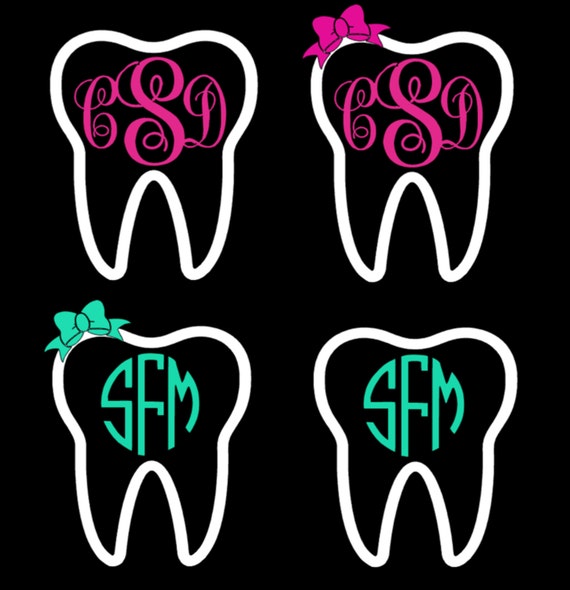 TOOTH DECAL TOOTH Monogram and Bow Decal Script Monogram Etsy