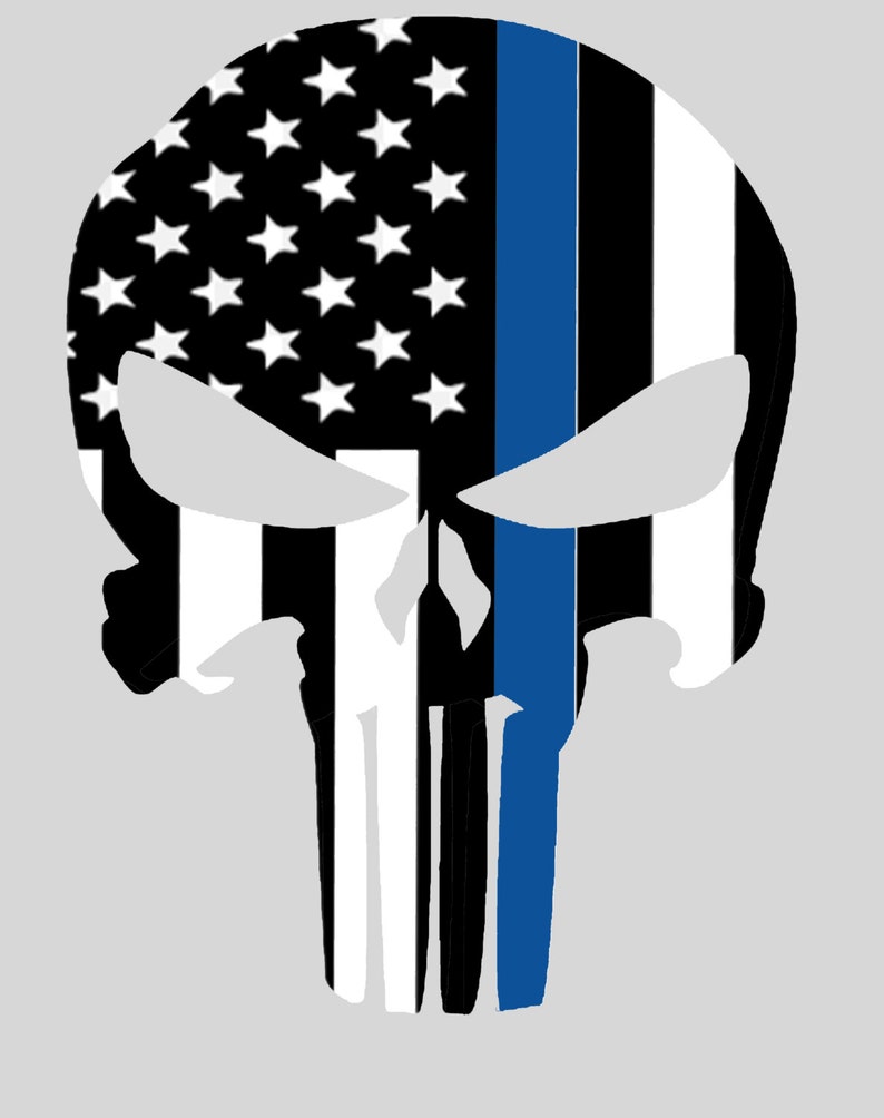 Punisher Skull Thin Blue Line Decal Punisher Skull Cancer Etsy