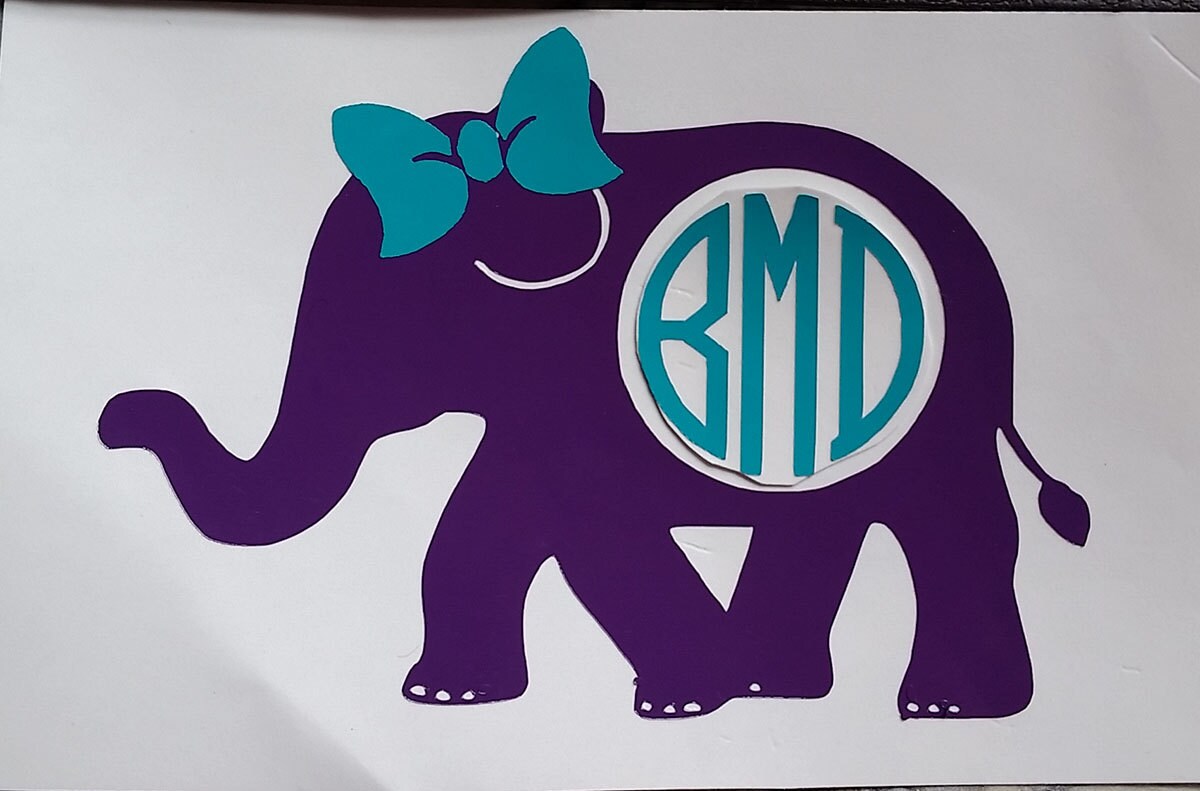 Download ELEPHANT CIRCLE Cut Monogram DecaL with Bow Decal Lp ...