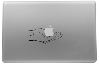 Hand Holding Apple - APPLE  COMPUTER Decal - Cell phone - Macbook - Laptop - Macbook Decal