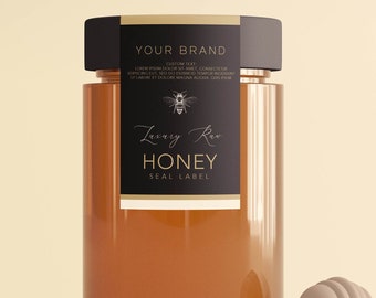 Custom honey jar seal labels, Product honey label template for jars, Honey pot label design, Beekeeping Labels for honey, Luxury honey label