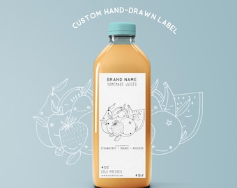 Hand-Drawn & Custom Juice Labels for 2 or 4 oz Bottles.Personalized Designs for Small and home Businesses. Printable Fresh Juice labels