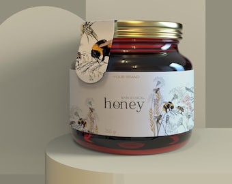 Custom HONEY LABEL Design.Custom exclusive label & product jar packaging.Personalized branding for business.Custom minimalist package design