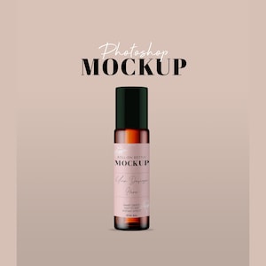 Rolle auf Flasche Mockup für ätherische Öle oder Parfüm, Roller 10 ml Flakon Mockup, Roll-on Bernstein Flasche Mockup, Produktverpackung Mockup