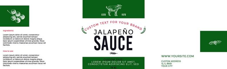 Food packaging label for jar sauces, Custom Hot sauces sticker or label template,Spice jar label, Pasta sauce label design, Sauce labels image 3