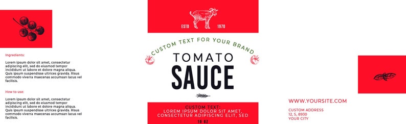 Food packaging label for jar sauces, Custom Hot sauces sticker or label template,Spice jar label, Pasta sauce label design, Sauce labels image 2