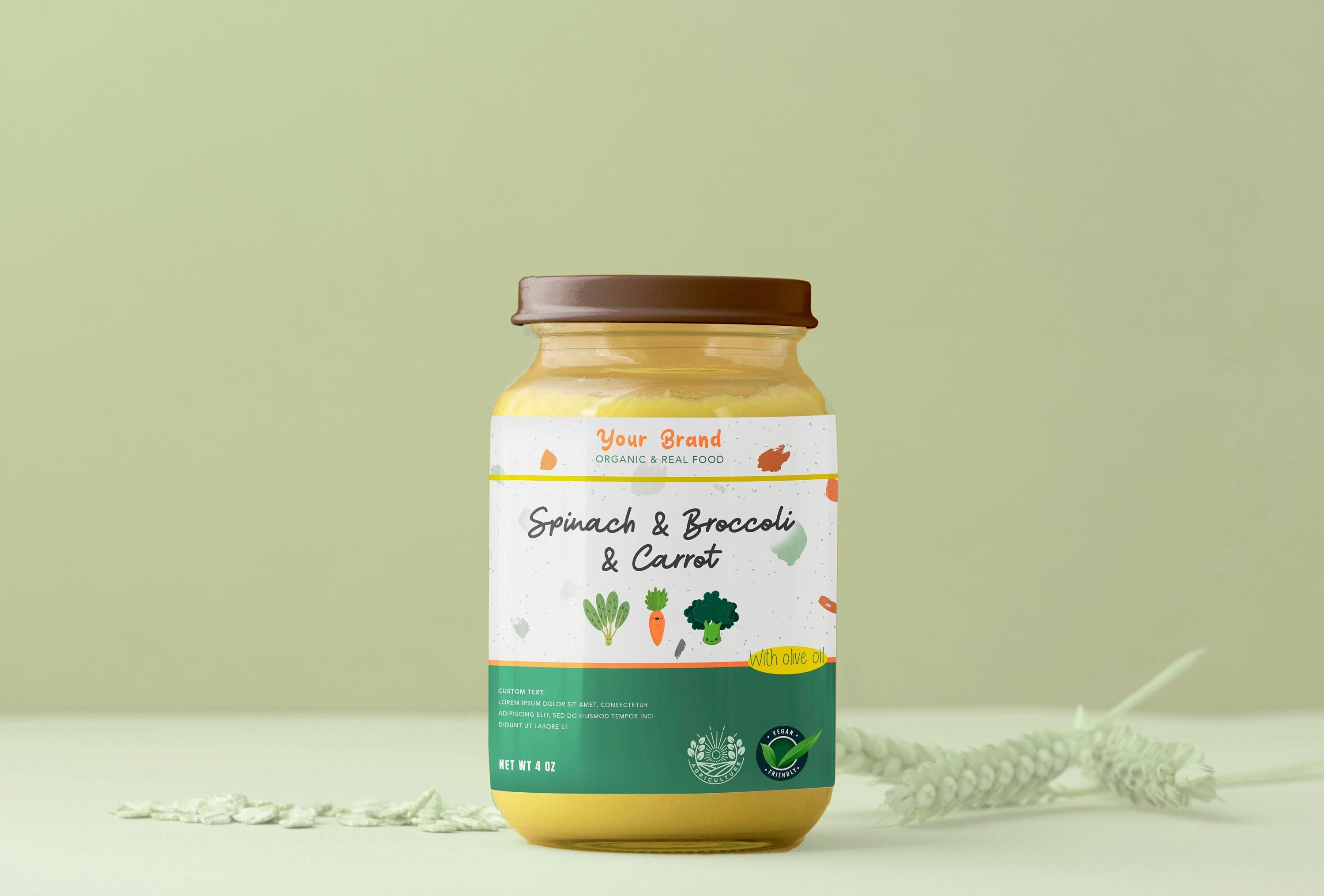 Custom printable baby food labels template for jars. Baby food labeling. Product labels for food packaging. Baby food packaging & branding