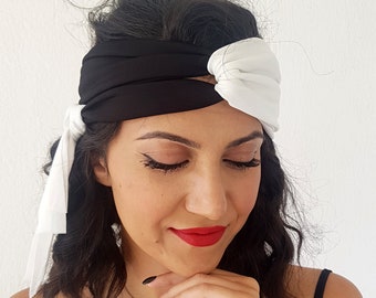 Athletic Black&White Turban Headband per Yoga Workout, Women Fashion Srerchy Jersey Headband Girl Mod Due colori Turbante per ragazze per Fitnes
