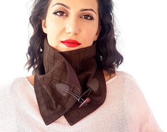 Brown Unisex Scarf Mens Neckwarmer, Double Sided Scarf Brown Fabric Modern Scarves Unique Unisex Scarf Stylish Womens Winter Scarf Brown