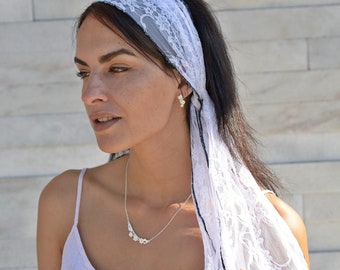 Head Scarfs White Lace Headband Hair Scarf Women Head Scarf Head Covering Long Hair Accessory Tie Back Headscarf 50S Summer Beach Headbands