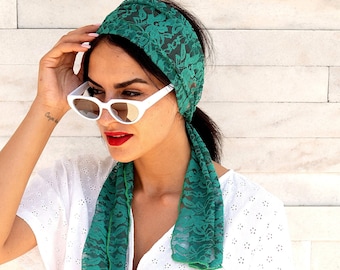 Foulard vert élégant Summer Twist Bow Foulard de tête filaire Paisley Dolly Bow Headband, enveloppement intérieur filaire, foulards de tête minimalistes Turband