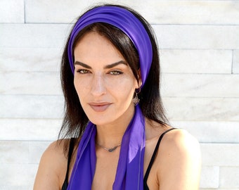 Bandeau Femmes Foulard de cheveux, Mousseline d’entraînement Foulards violets Cheveux couvrant les cheveux longs Accessoire Foulard Rétro Foulard Rétro Bandeau Rétro