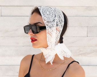 Women's Headband Lace Fabric Head Scarf Summer Fashion Accessories Women Headscarf Headwrap Lace Headband in Off White Wedding Accessories