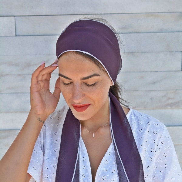 Headband Women Hair Scarf, Chiffon Workout Dark Purple Head Scarfs Hair Covering Long Hair Accessory Headscarf Retro Head Scarf Retro Turban