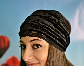 Black Goth Winter Yoga Fitnes Soft Stetchy Lace Velvet Wide Turban No Slip Headband Yoga Accessories Women Girl Bandana For Mather Sisters