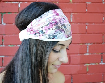 Turban Headband, Lace Headband, White Headband Wide Headband, Bohemian Headband Pink Yoga Headband, Wide Bandana Summer Headband Boho Turban