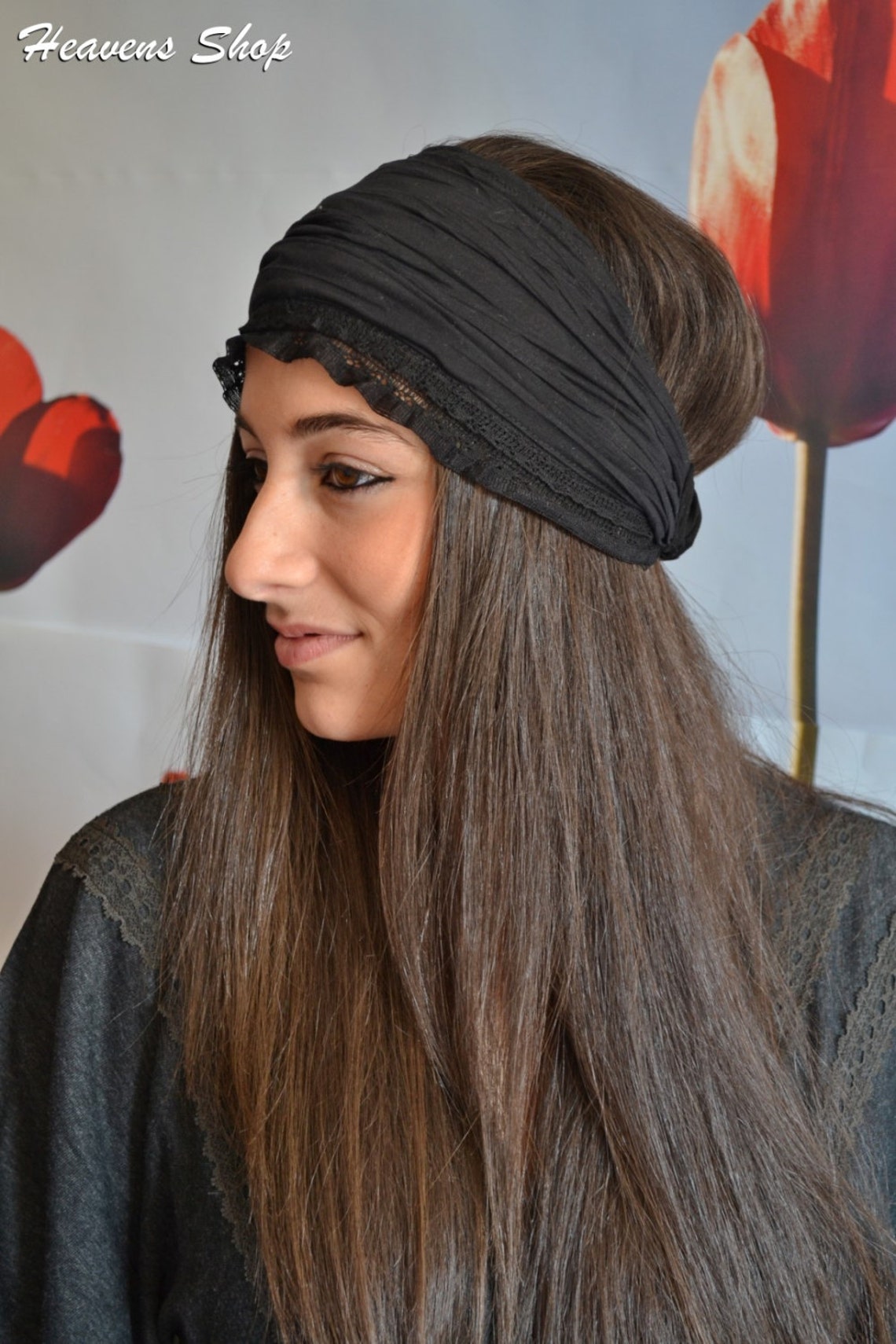Black Headband Turban Headbands Womens Headbands Elastic Etsy