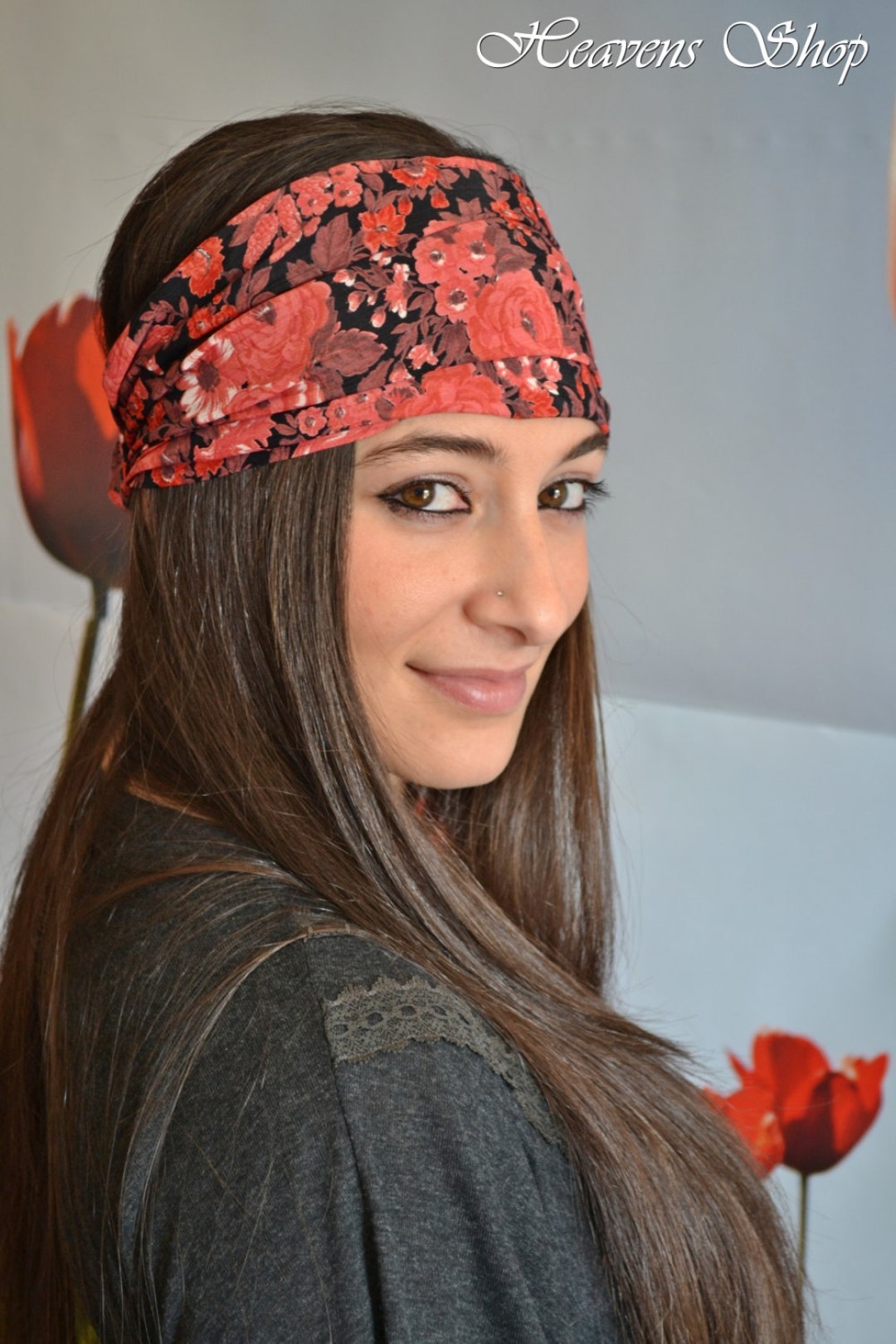 Yoga Floral Boho Headband, Workout Headband, Womens Turban Headband