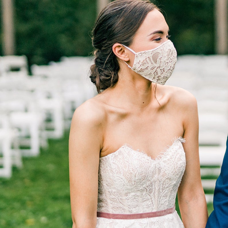 Wedding Face Mask Lace With Filter Pocket Washable and Reusable