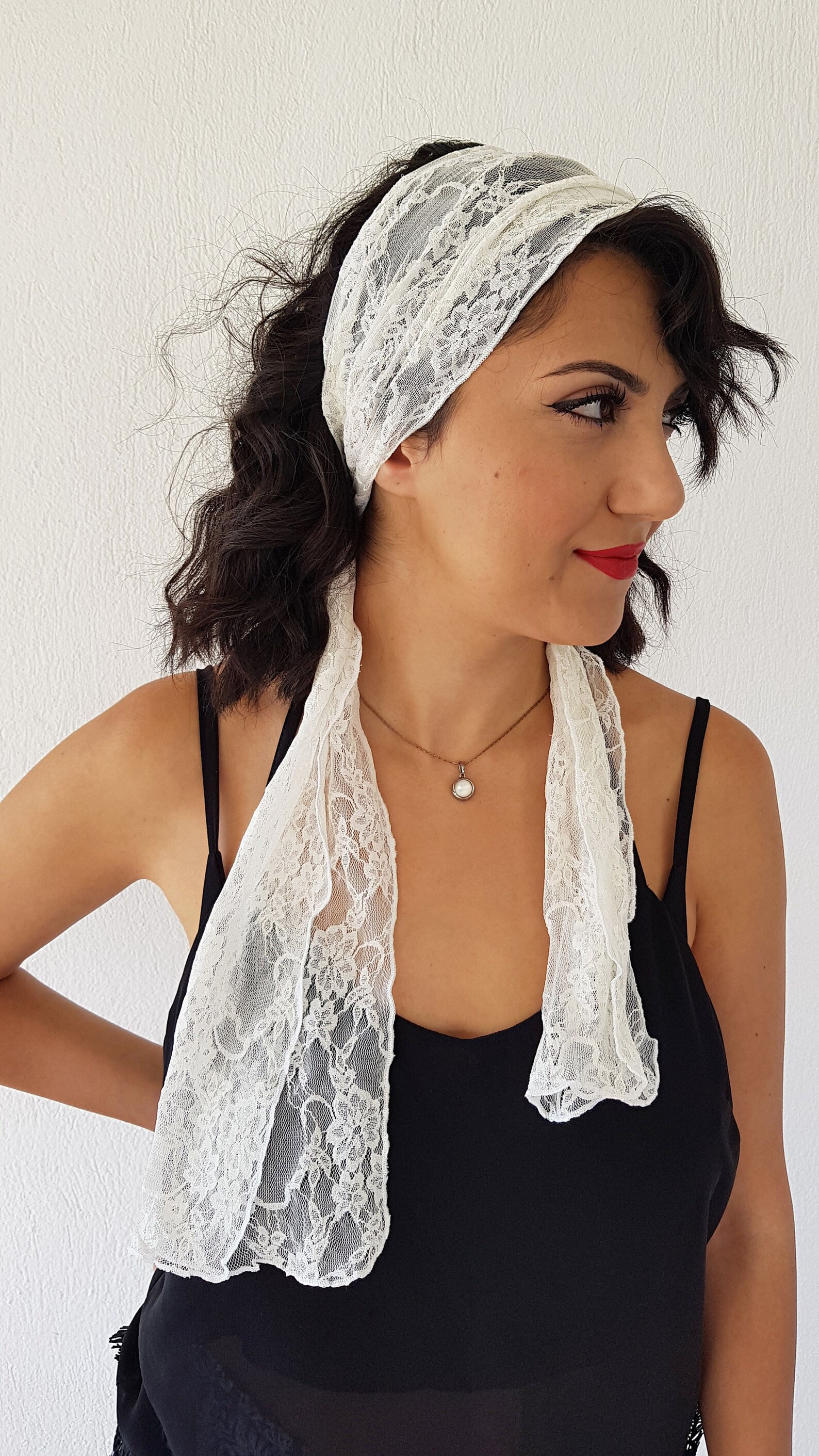 Womens Red Lace Headband Hair Scarf Women Head Scarf Hair Covering Long