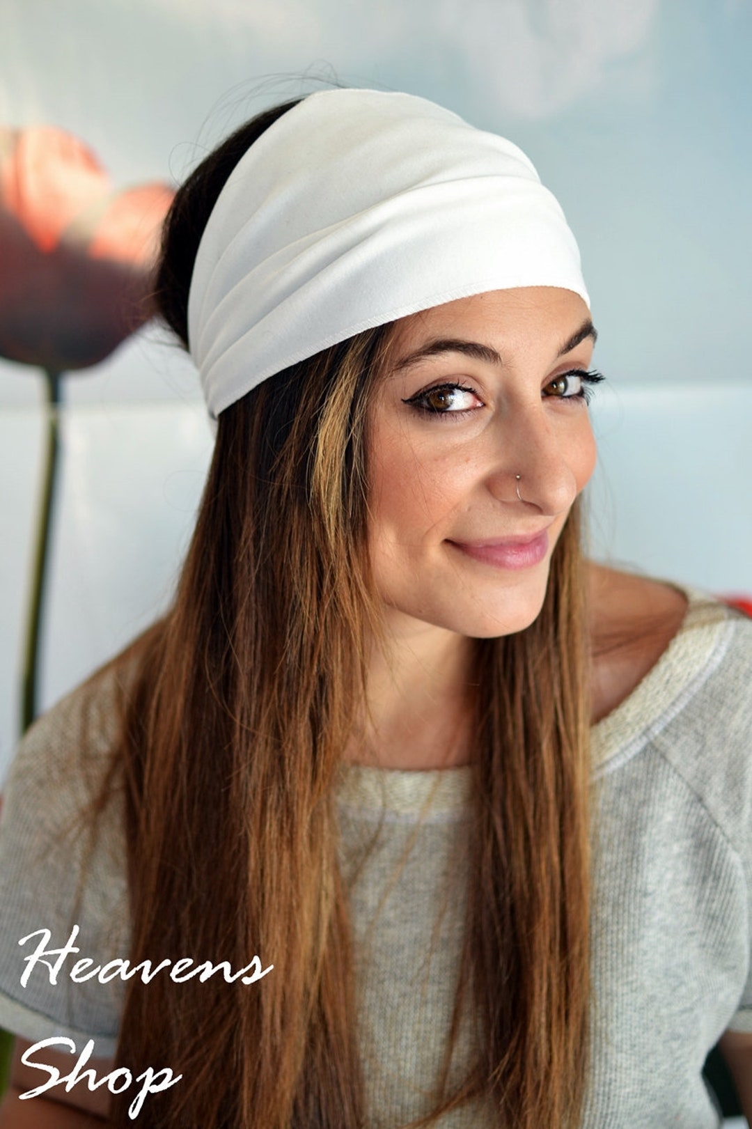 White Headband, Yoga Headband, Stretch Headband, Fashion Headband, Wide