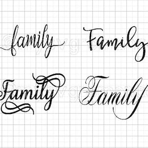 Family SVG&#39;s  - Set of 4 - The Word Family in 4 Different Fonts - Family Set 1
