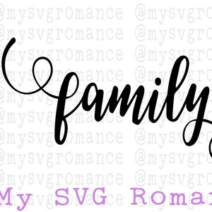 Family SVG With Swirls, Swashes - Wood Sign Design, Pillow Design - Cutting File - Cricut, Silhouette